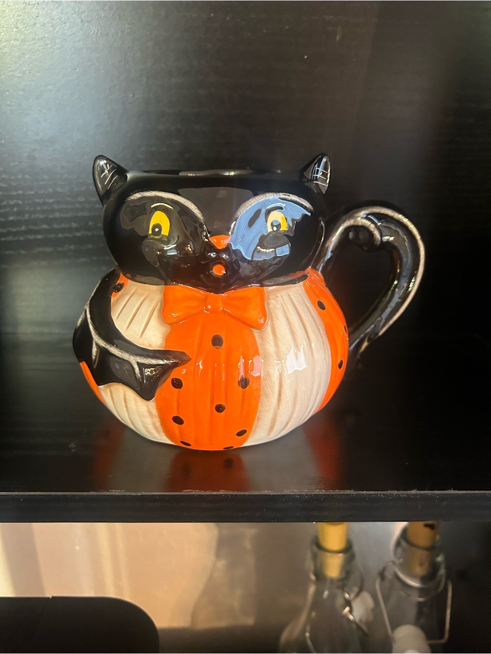 Black & Orange Cat Mug with Polka Dot Orange and Cream Base